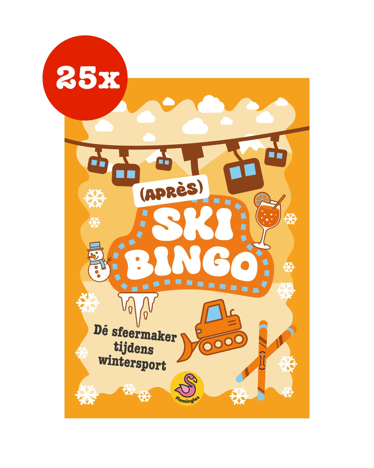 Après-Ski Bingo spel – grappige wintersport-bingo voor tijdens de après-ski, origineel cadeau voor vrienden of stelletjes, leuke activiteit en speels souvenir van de skivakantie/wintersport
