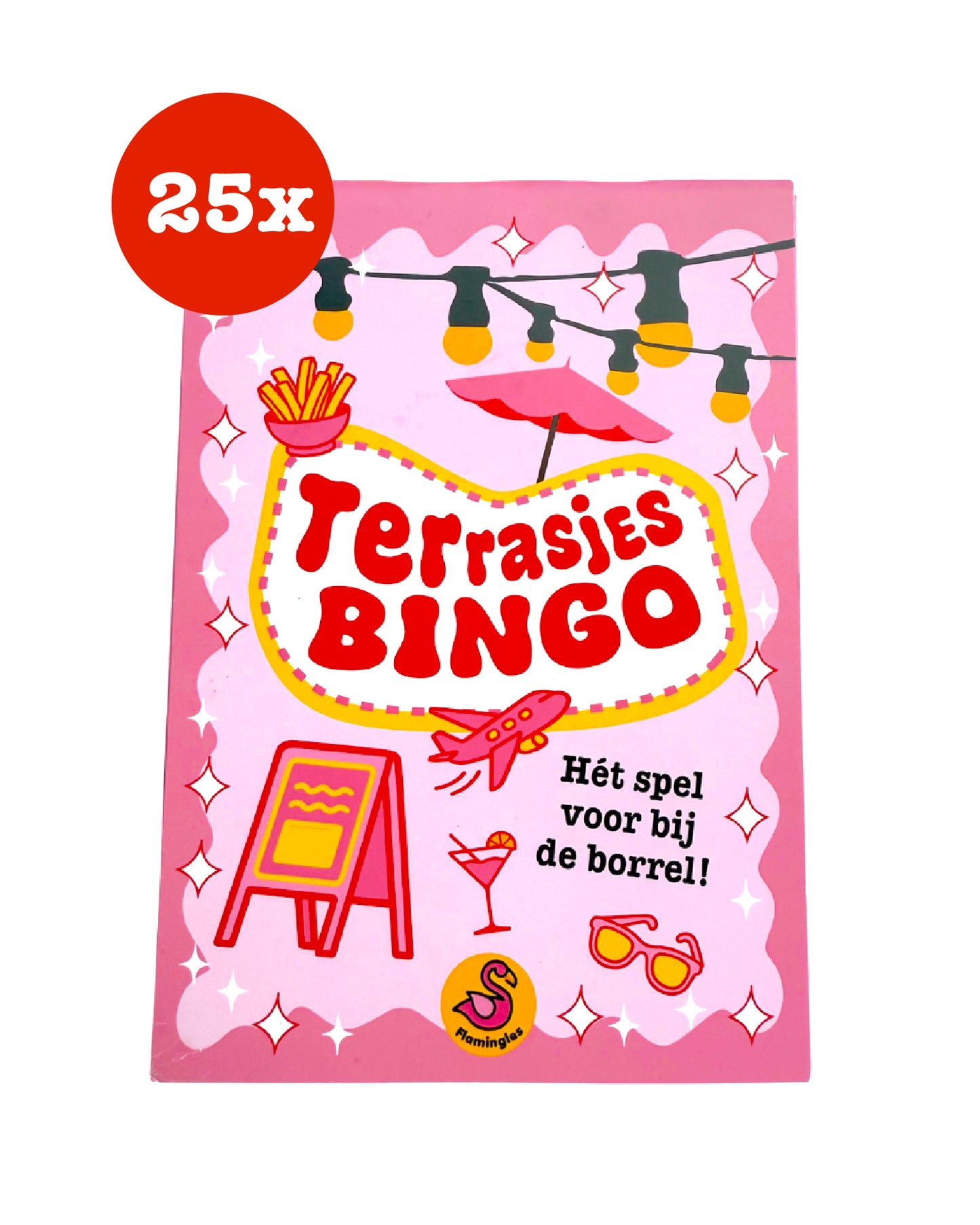 Terrasjes Bingo spel, humoristische bingo voor op het terras, origineel cadeau en zomerse activiteit voor vrienden of koppels; grappig spel en perfect cadeau-idee voor de zomer. Borrelen en wijnen